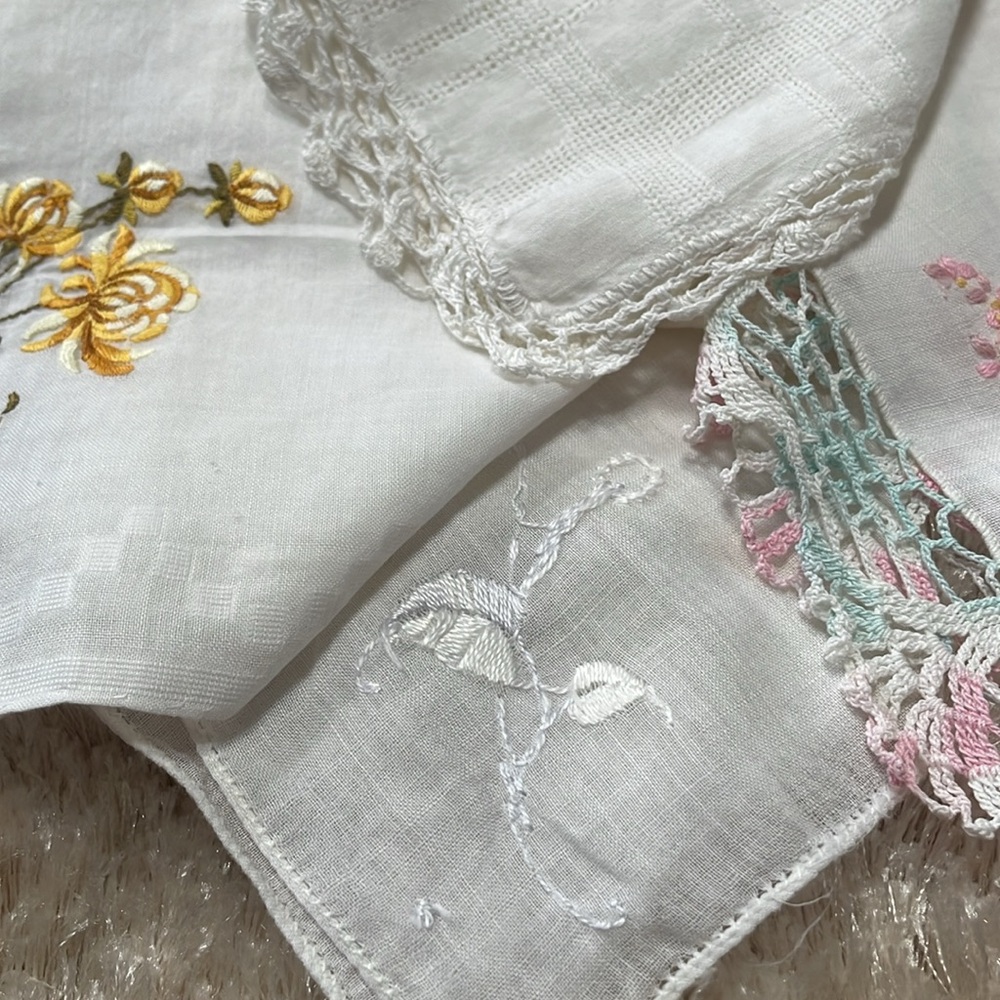 Vintage Handkerchief bundle Linen Cotton embroidered - Picture 4 of 13